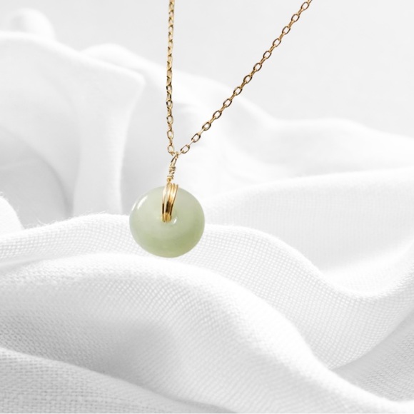 REAL Jade 14kt Gold Real Sterling Silver Minimalist Necklace - Dainty - - Picture 5 of 6